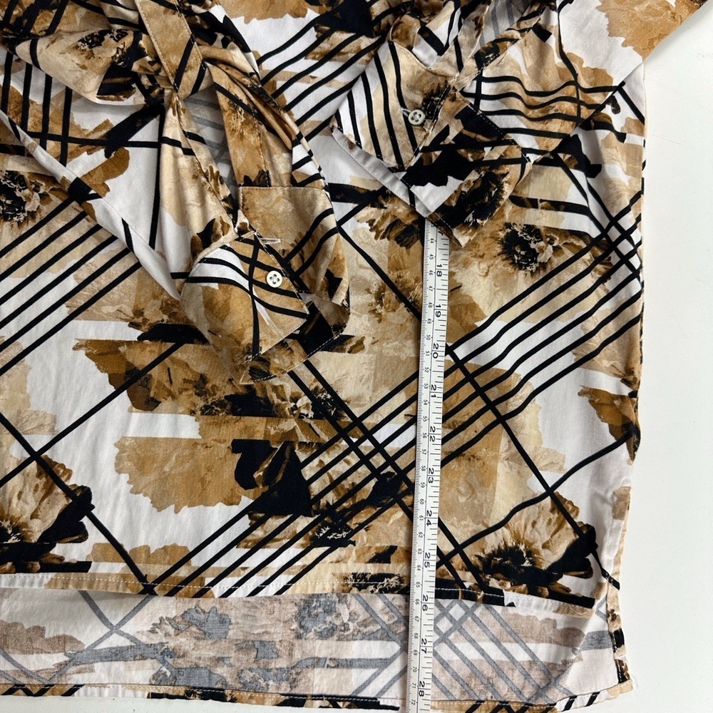 Dana Buchman Brown Abstract Button Pullover Shirt Size XL Roll-Tab Sleeve - Picture 8 of 8